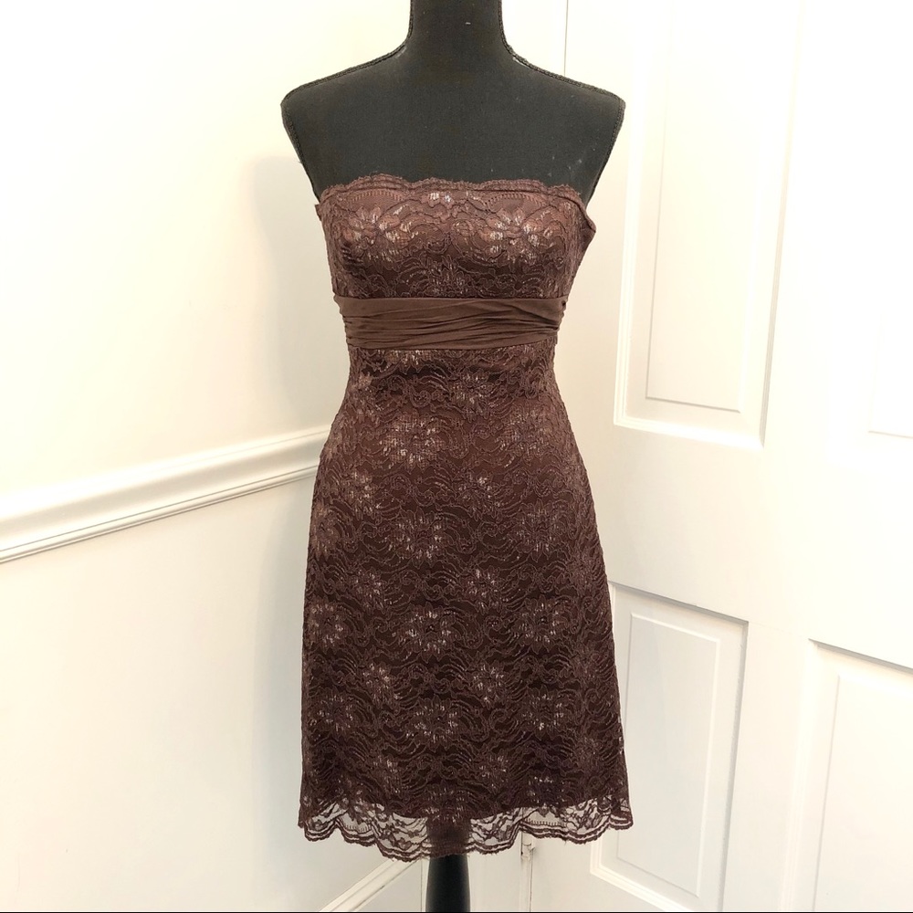 BCBGMaxAzria Brown Lace Cocktail Dress